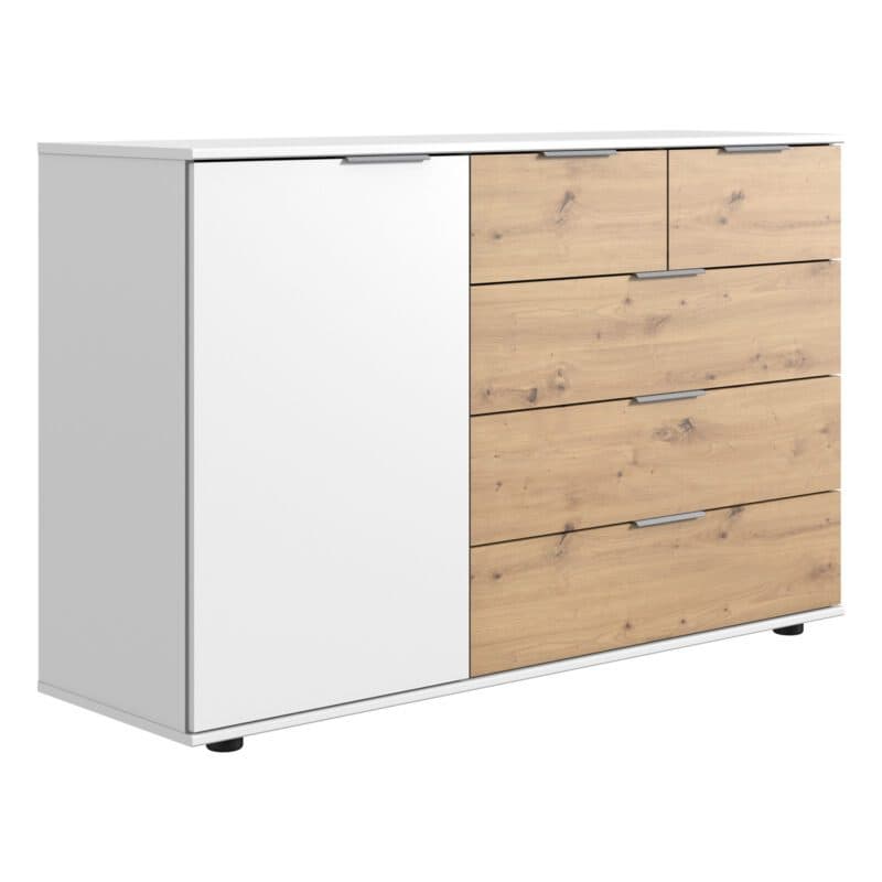 Wimex Gibraltar Kombikommode 1-türig 5 Schubladen in Dekor weiß Absetzung Artisan Eiche Nachbildung Freisteller