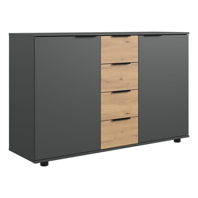 Wimex Gibraltar Kombikommode 2-türig 4 Schubladen in Dekor graphit Absetzung Artisan Eiche Nachbildung Freisteller