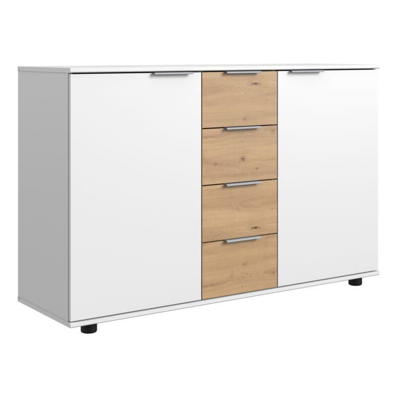 Wimex Gibraltar Kombikommode 2-türig 4 Schubladen in Dekor weiß Absetzung Artisan Eiche Nachbildung Freisteller