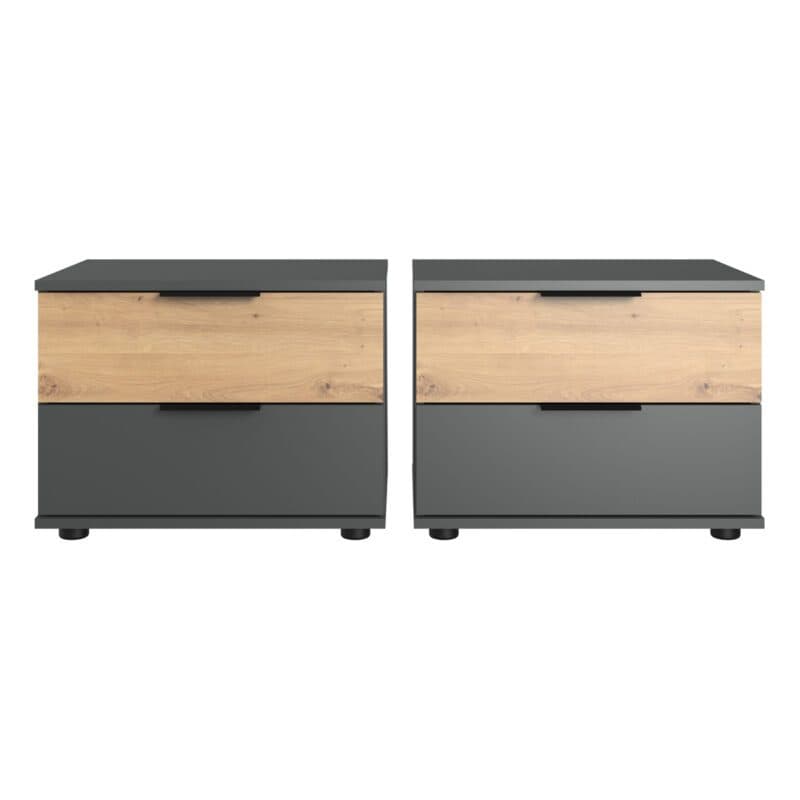 Wimex Gibraltar Nachtkommode Paar mit jeweils 2 Schubladen in Dekor graphit Absetzung Artisan Eiche Nachbildung Freisteller