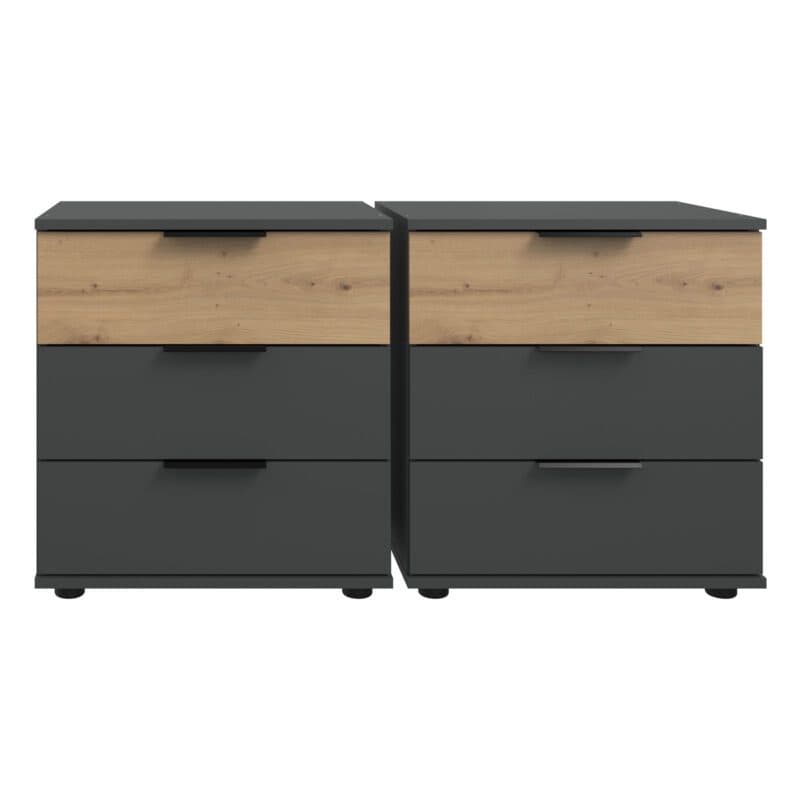 Wimex Gibraltar Nachtkommode Paar mit jeweils 3 Schubladen in Dekor graphit Absetzung Artisan Eiche Nachbildung Freisteller