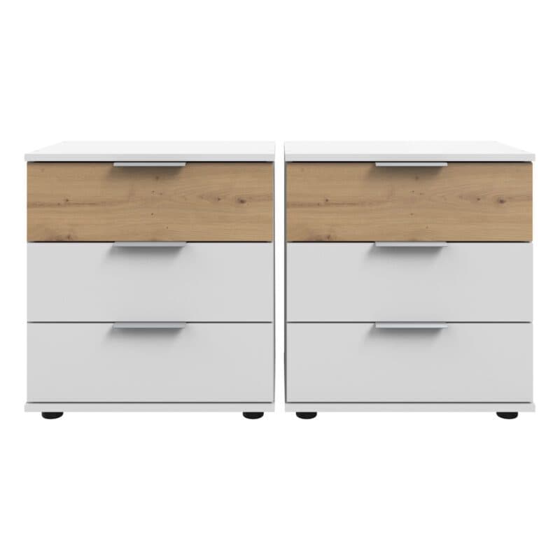 Wimex Gibraltar Nachtkommode mit jeweils 3 Schubladen Paar in Dekor weiß Absetzung Artisan Eiche Nachbildung Freisteller