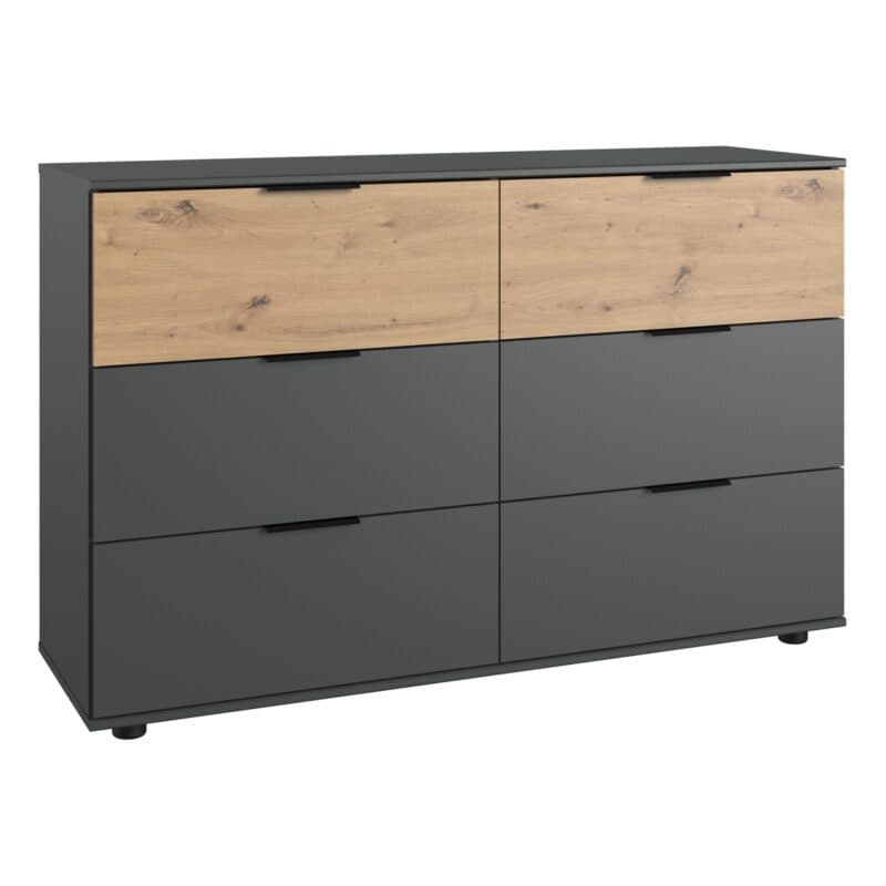 Wimex Gibraltar Schubkommode 6 Schubladen in Dekor graphit Absetzung Artisan Eiche Nachbildung Freisteller