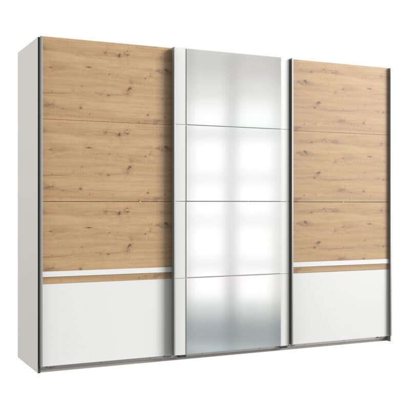 Wimex Gibraltar Schwebetürenschrank 3-türig in Artisan Eiche Nachbildung Absetzung Dekor weiß Absetzung mit Spiegel Freisteller