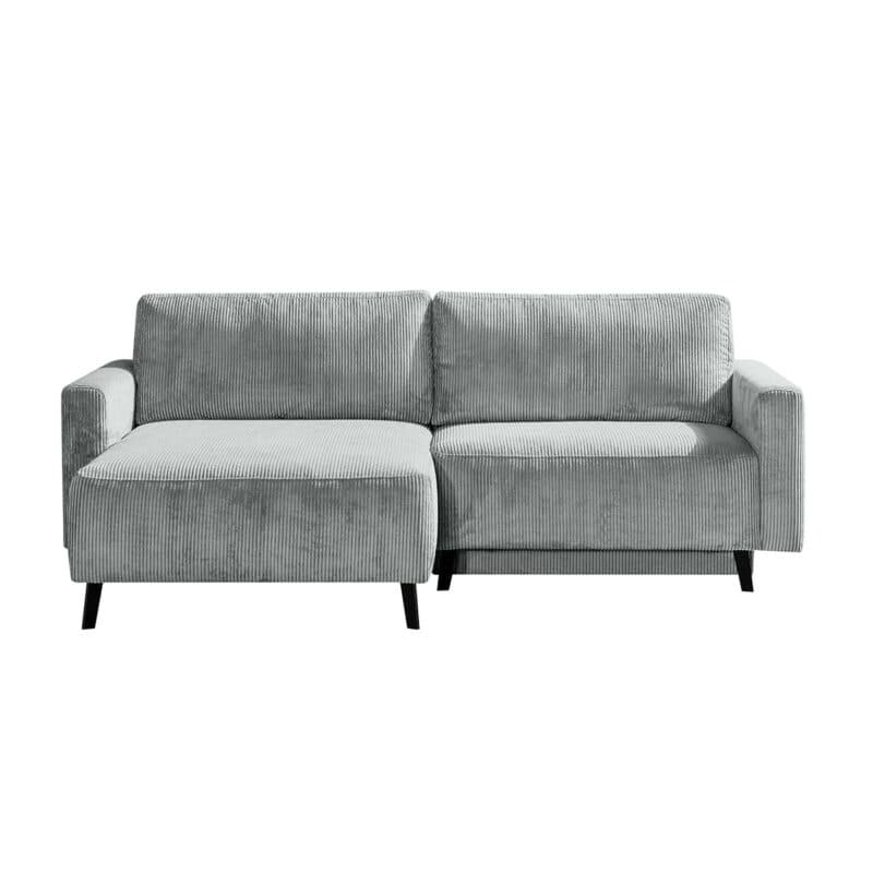 Dixx Divani Ramhusen Schlafsofa mit Cordbezug in Hellgrau und Bettkasten - fronal, Ottomane links
