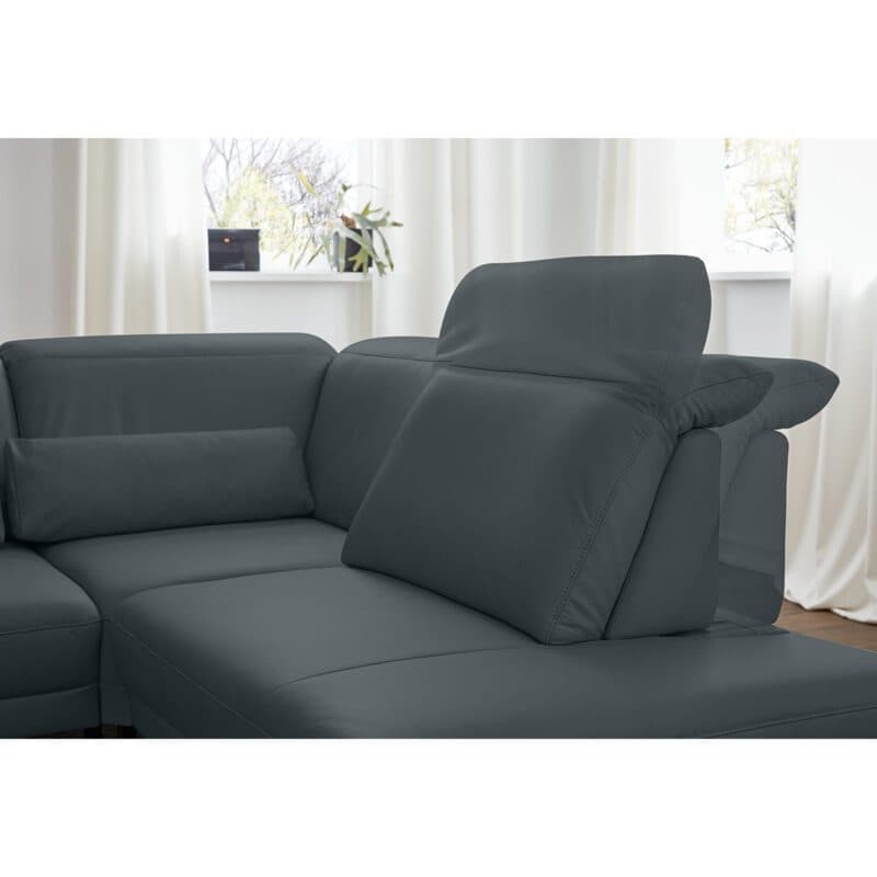 Musterring MR 1350 Ecksofa rechts in Leder steel Detailbild Sitztiefen- und Kopfpolsterverstellung