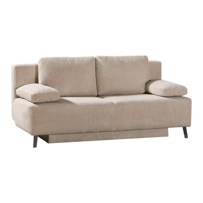 Dixx Divani Raven Schlafsofa mit Bettkasten, Bezug Cord creme und Füßen in Chrom – Perspektive