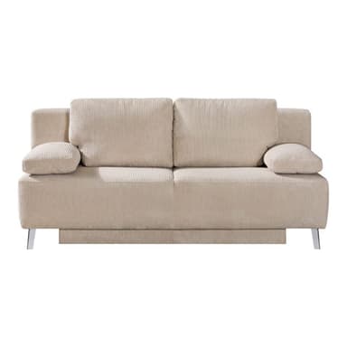 Dixx Divani Raven Schlafsofa mit Bettkasten, Bezug Cord creme und Füßen in Chrom.