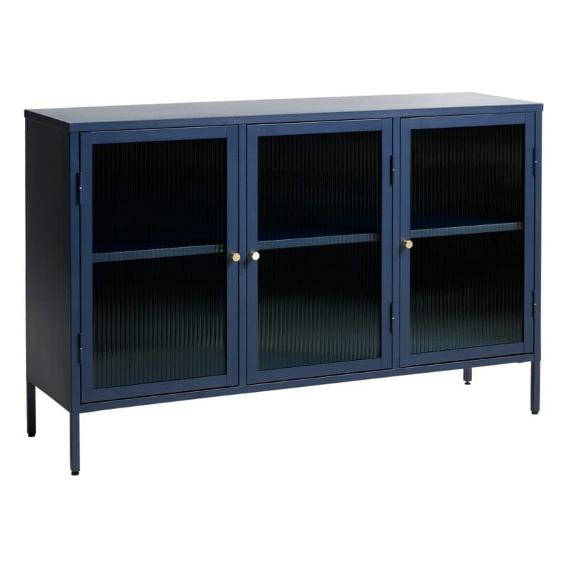 Trendstore Undine Sideboard aus blauem Metall mit Glaseinsatz