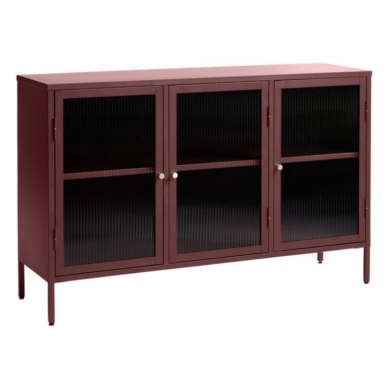 Trendstore Undine Sideboard aus rotem Metall mit Glaseinsatz