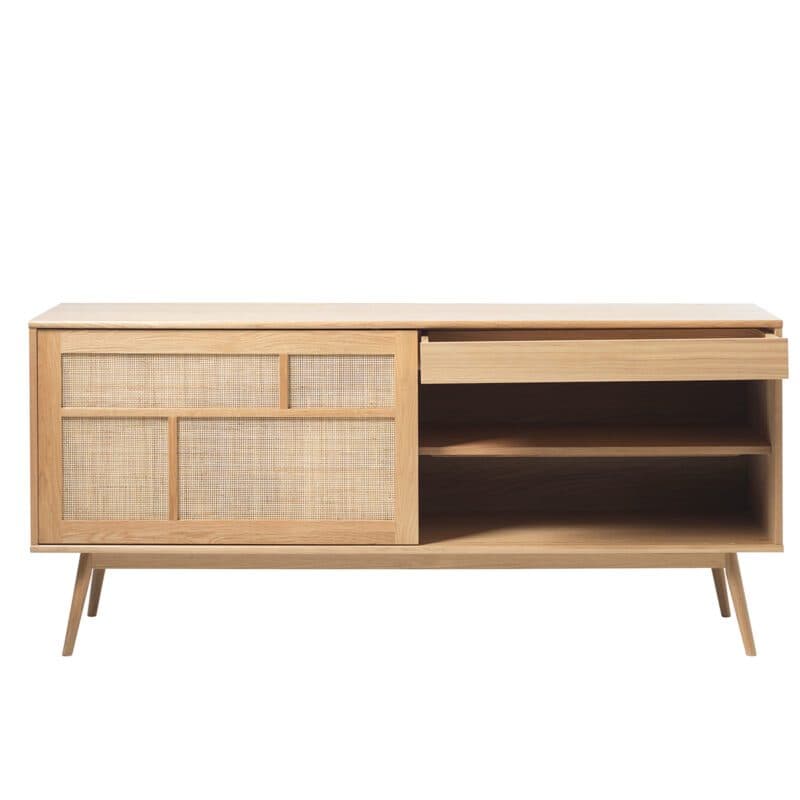 Trendstore Uppsala Sideboard aus furnierter Eiche (natur) mit Rattangeflecht - frontal