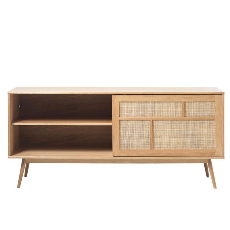 Trendstore Uppsala Sideboard aus furnierter Eiche (natur) mit Rattangeflecht - frontal