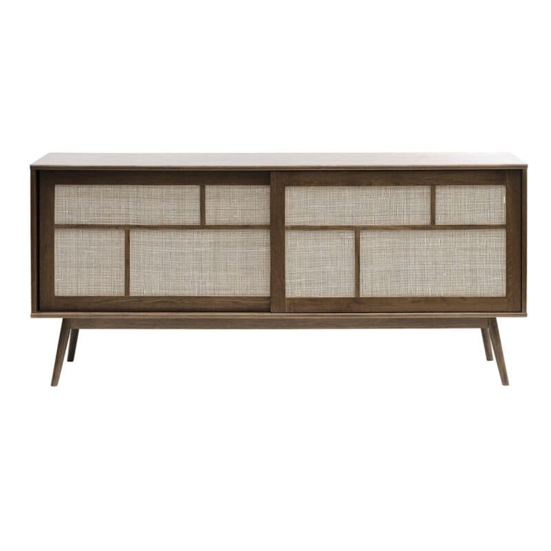 Trendstore Uppsala Sideboard aus furnierter Eiche (smoked) mit Rattangeflecht - frontal