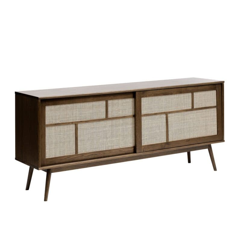 Trendstore Uppsala Sideboard aus furnierter Eiche (smoked) mit Rattangeflecht