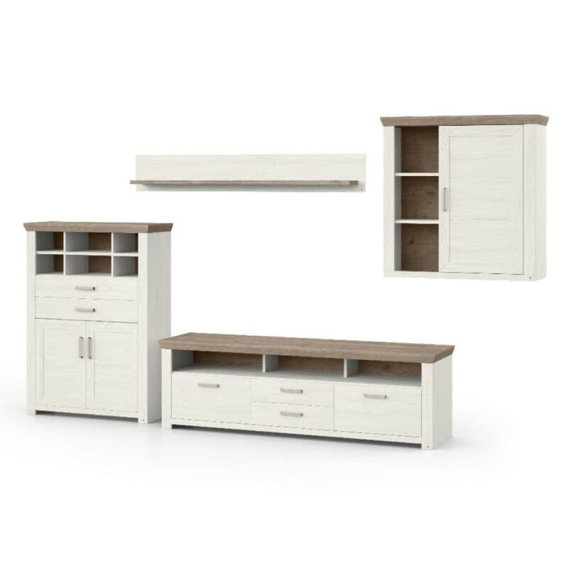 set one by Musterring York Kombination 01 mit einer Deckplatte in Eiche Nelson Nachbildung und einem Korpus in Dekor Pino in seitlicher Ansicht