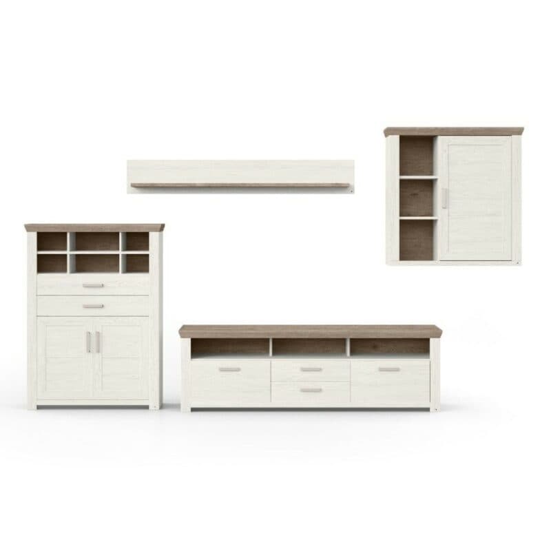 set one by Musterring York Kombination 11 mit einer Deckplatte in Eiche Nelson Nachbildung und einem Korpus in Dekor Pino Aurelio in frontaler Ansicht