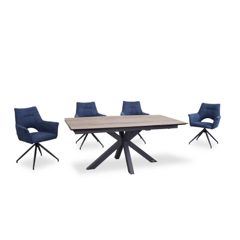 Louming Maleen Drehstuhl mit Armlehnen und Bezug in Blau - als Essgruppe