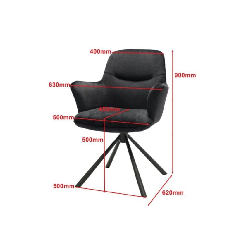 Louming Mirya drehbarer Esszimmerstuhl mit Armlehnen - Skizze mit Maßen