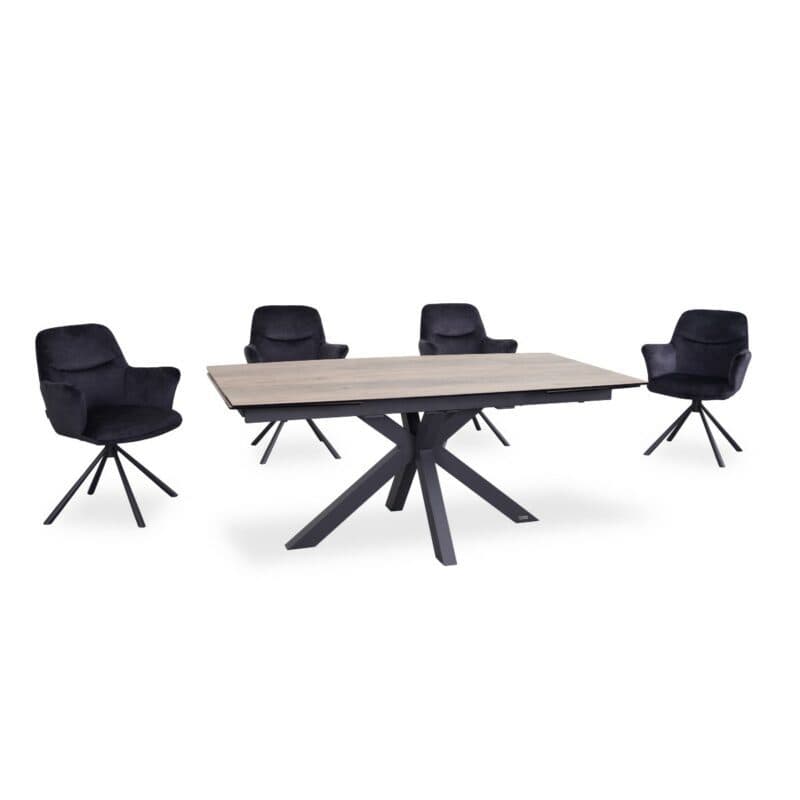 Louming Mirya drehbarer Esszimmerstuhl mit Armlehnen in Schwarz - als Essgruppe