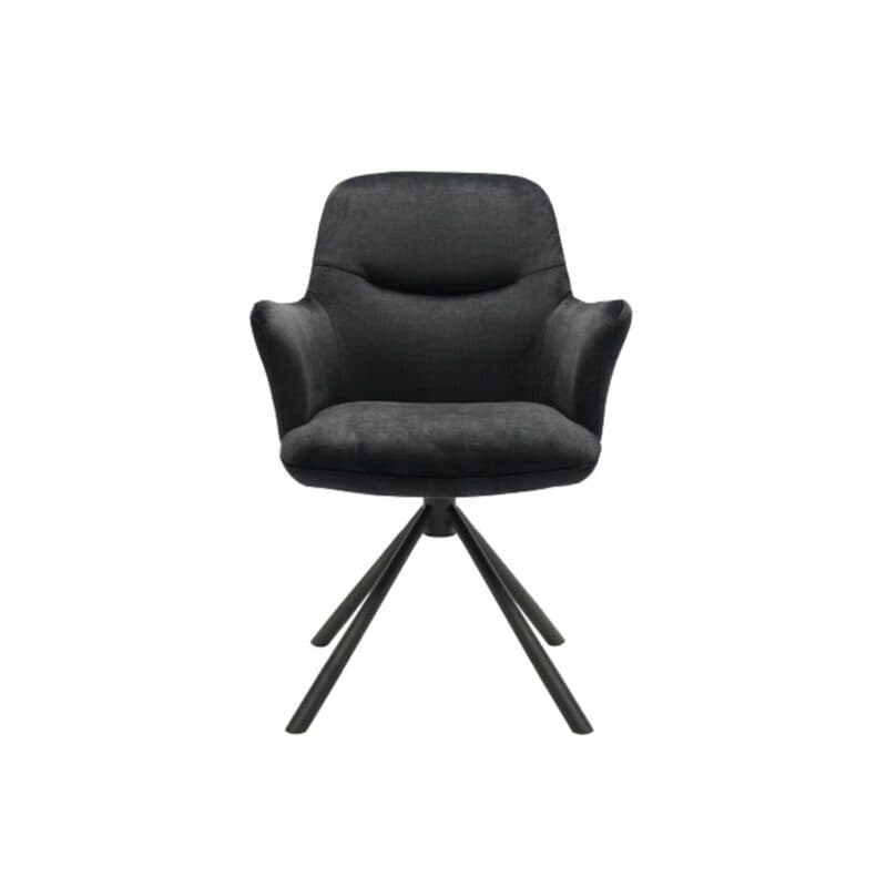 Louming Mirya drehbarer Esszimmerstuhl mit Armlehnen in Schwarz - frontal