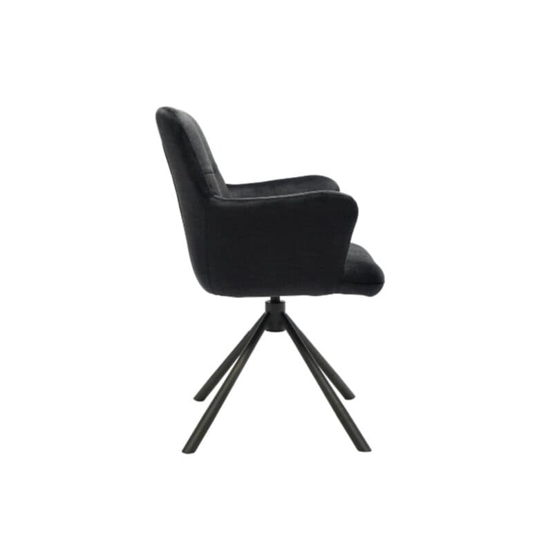 Louming Mirya drehbarer Esszimmerstuhl mit Armlehnen in Schwarz - seitlich