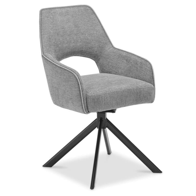 set one by Musterring Winston Armlehnstuhl in Bezug Brego silver und Stativgestell in Schwarz