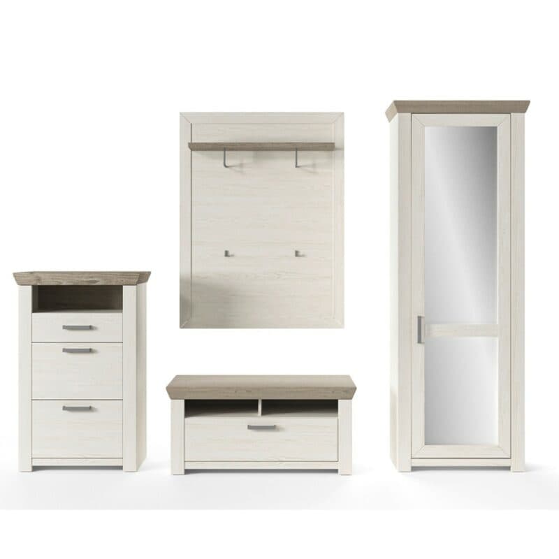 set one by Musterring York-Dielen Garderobenprogramm GA-155 mit Eiche Nelson Nachbildung und Dekor Pino Aurelio - in frontaler Ansicht.