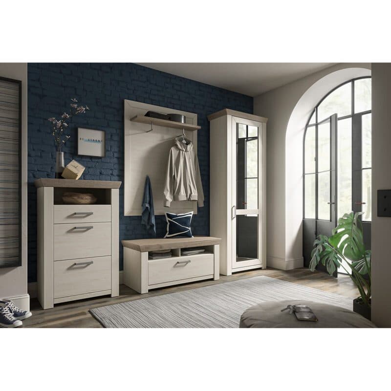 set one by Musterring York-Dielen Garderobenprogramm GA-155 mit Eiche Nelson Nachbildung und Dekor Pino Aurelio - als Wohnbeispiel