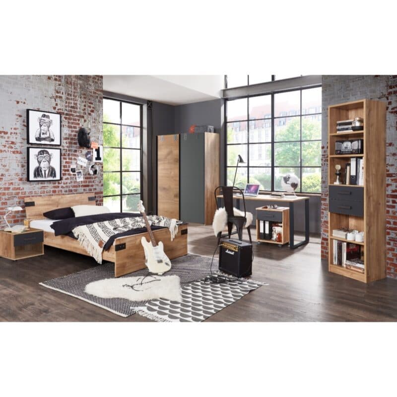 Wimex Liverpool Jugendzimmer als 6-teiliges Set mit Bett, Kleiderschrank, Nachtkonsole, Regal, Schreibtisch und Rollcontainer