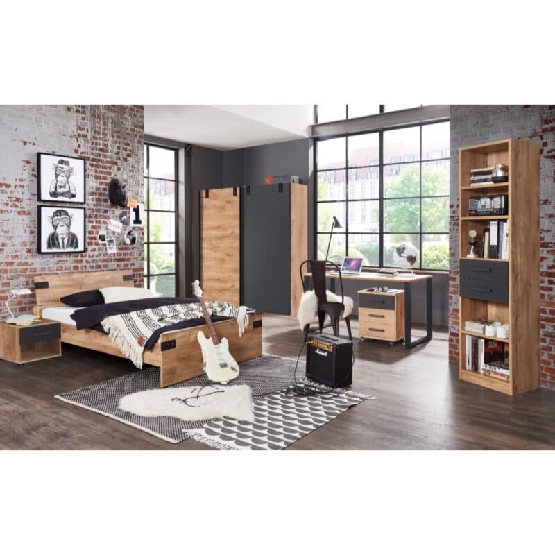 Wimex Liverpool Jugendzimmer als 6-teiliges Set mit Bett, Kleiderschrank, Nachtkonsole, Regal, Schreibtisch und Rollcontainer
