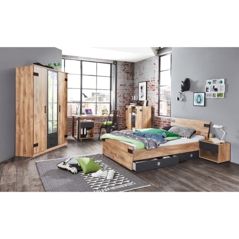 Wimex Liverpool Jugendzimmer als 7-teiliges Set mit Bett, Kleiderschrank, Nachtkonsole, Bettschubkasten, Highboard, Schreibtisch und Rollcontainer