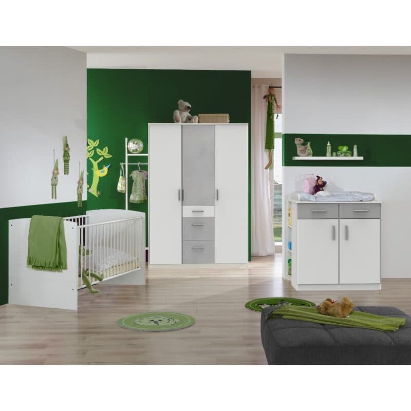 Wimey Joker Babyzimmer als 5-teiliges Set in Beton Nachbildung und Weiß - Wohnbeispiel