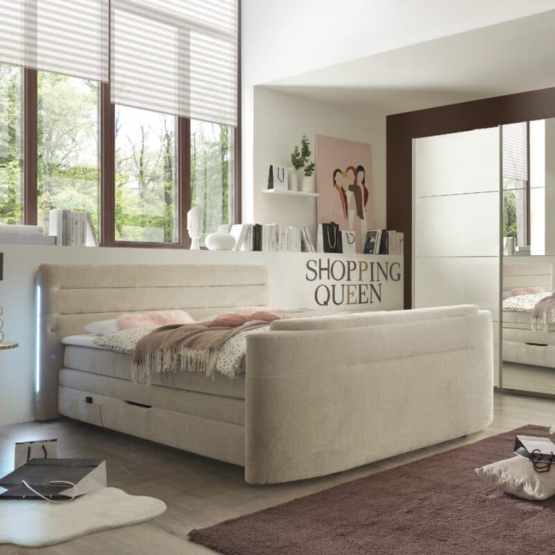 Trendstore Jella Mix Boxspringbett mit Beleuchtung im Kopfteil.