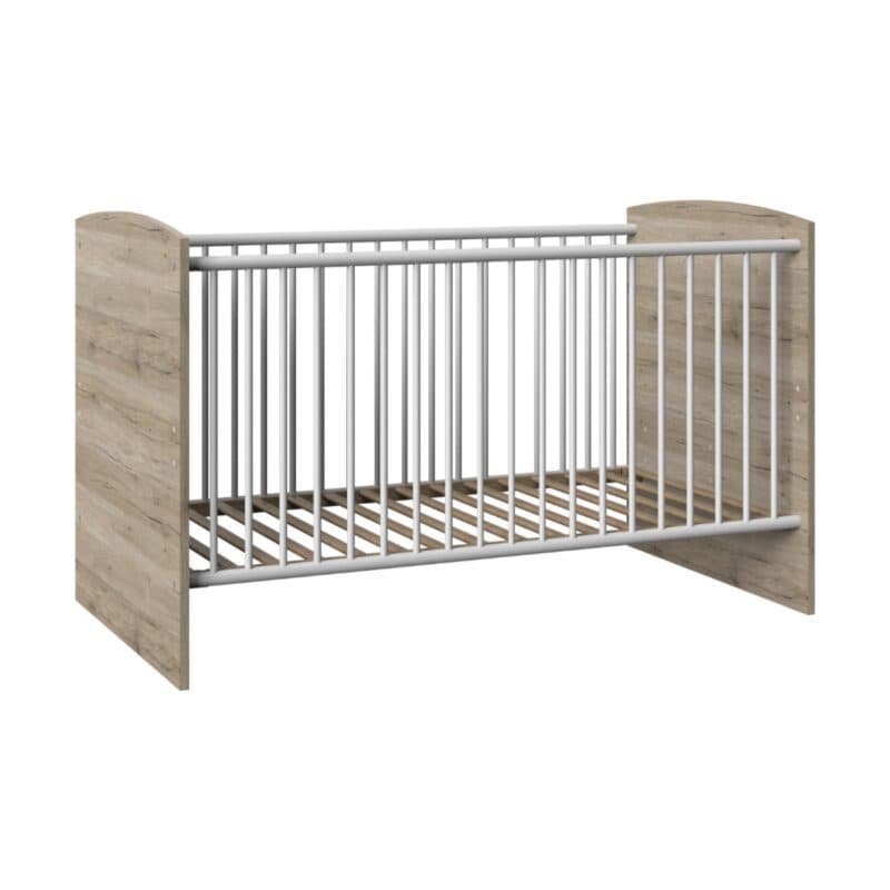 Wimex Joker Babybett mit Schlupfsprossen, Höhenverstellung und Lattenrost - San remo Eiche Nachbildung und Weiß