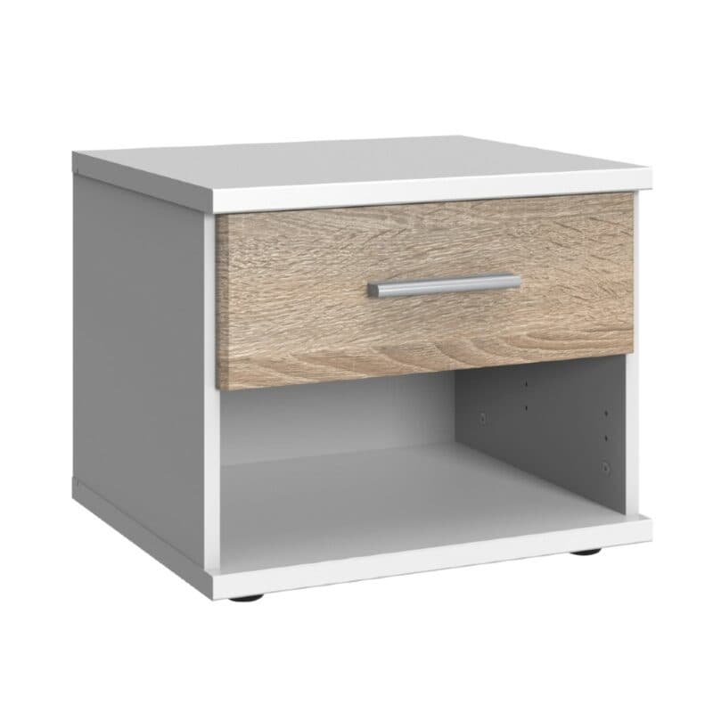 Wimex Joker Nachtkommode in Weiß mit Absetzungen in Eiche sägerau Nachbildung