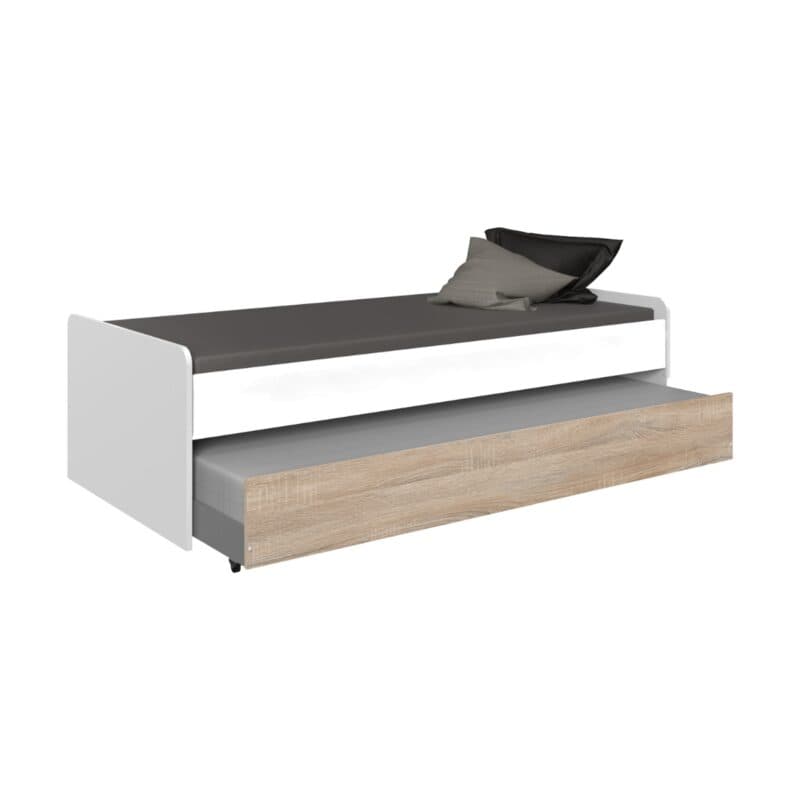 Wimex Joker Kastenbett in Weiß mit Ausziehliege in Eiche sägerau Nachbildung