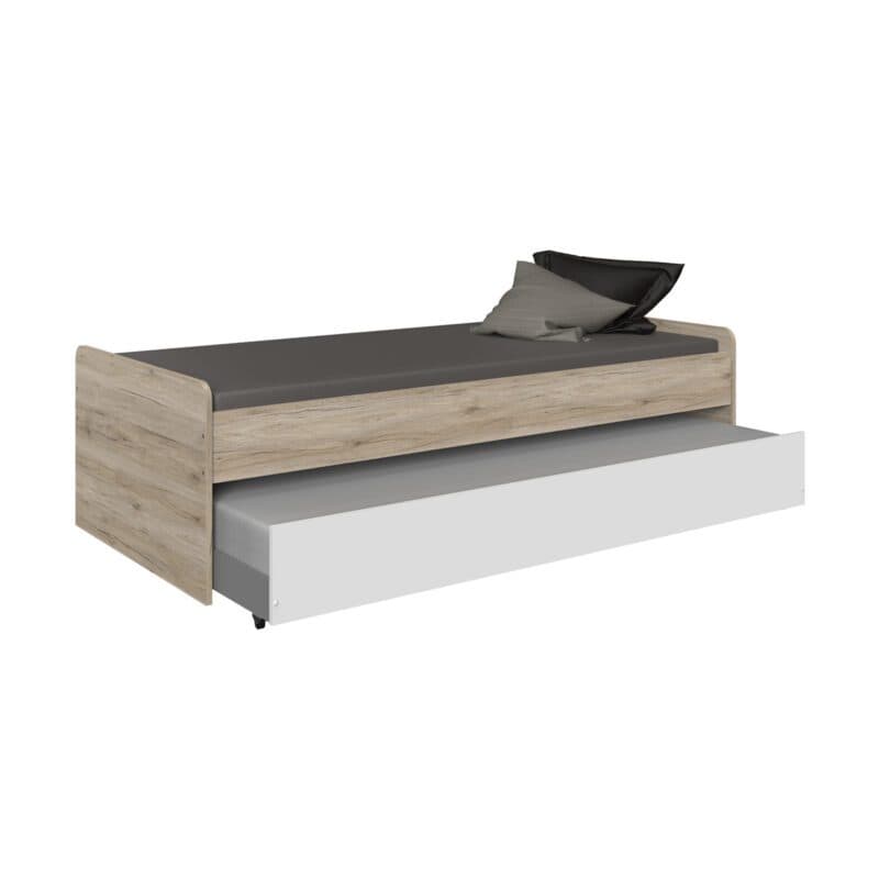 Wimex Joker Kastenbett in San Remo eiche Nachbildung mit Ausziehliege in Weiß