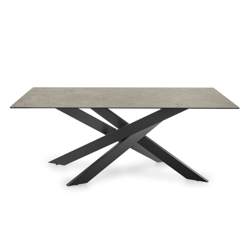 set one by Musterring Baltimore Esstisch mit Platte aus Glaskeramik Anista rau, grau und Kreuzfuß aus Stahl in matt schwarz pulverbeschichtet