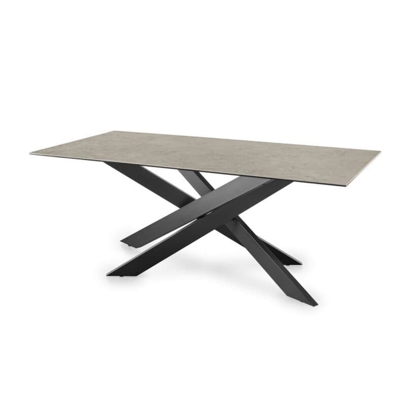 set one by Musterring Baltimore Esstisch mit Platte aus Glaskeramik Anista rau, grau und Kreuzfuß aus Stahl in matt schwarz pulverbeschichtet