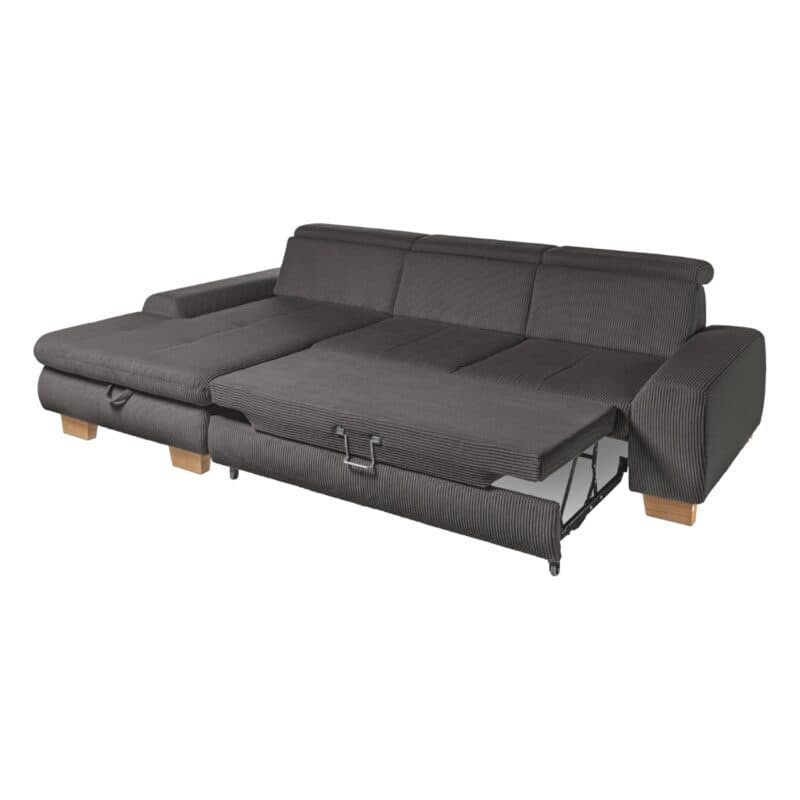 Set One SO 3400 Ecksofa links Cord anthrazit Holzfuß Eiche bianco Freisteller Liegefläche ausgezogen