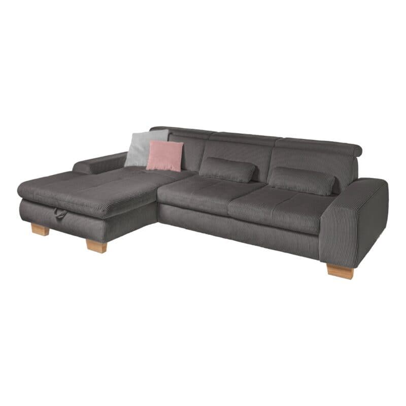 Set One SO 3400 Ecksofa links Cord anthrazit Holzfuß Eiche bianco Freisteller schräg