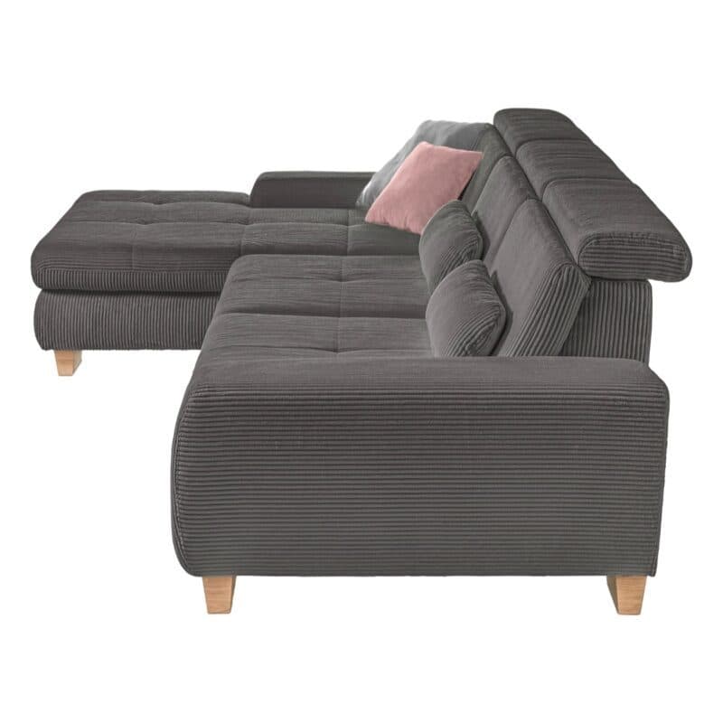 Set One SO 3400 Ecksofa links Cord anthrazit Holzfuß Eiche bianco Freisteller seitlich