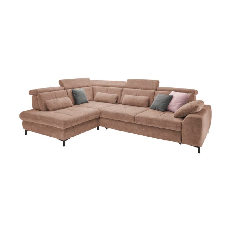 Set One SO 3400 Ecksofa links Famosa siena Metallfuß schwarz Freisteller schräg Kopfstütze verstellt