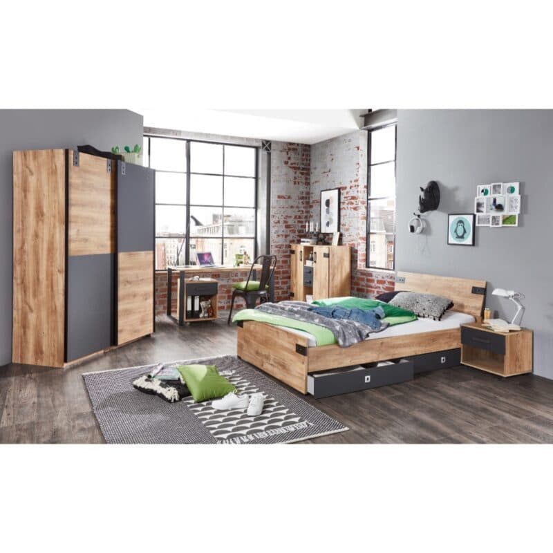 Wimex Liverpool Jugendzimmer als 7-teiliges Set mit Bett, Kleiderschrank, Nachtkonsole, Bettschubkasten, Highboard, Schreibtisch und Rollcontainer