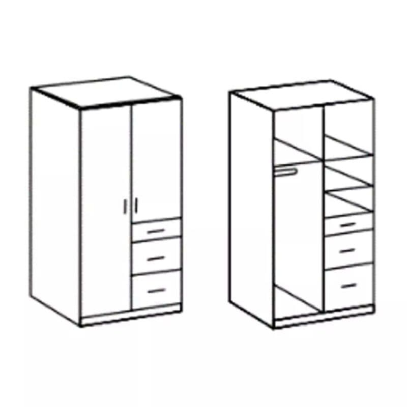 Wimex Drehtürenschrank mit 2 Türen und 3 Schubkästen, Inneneinteilung