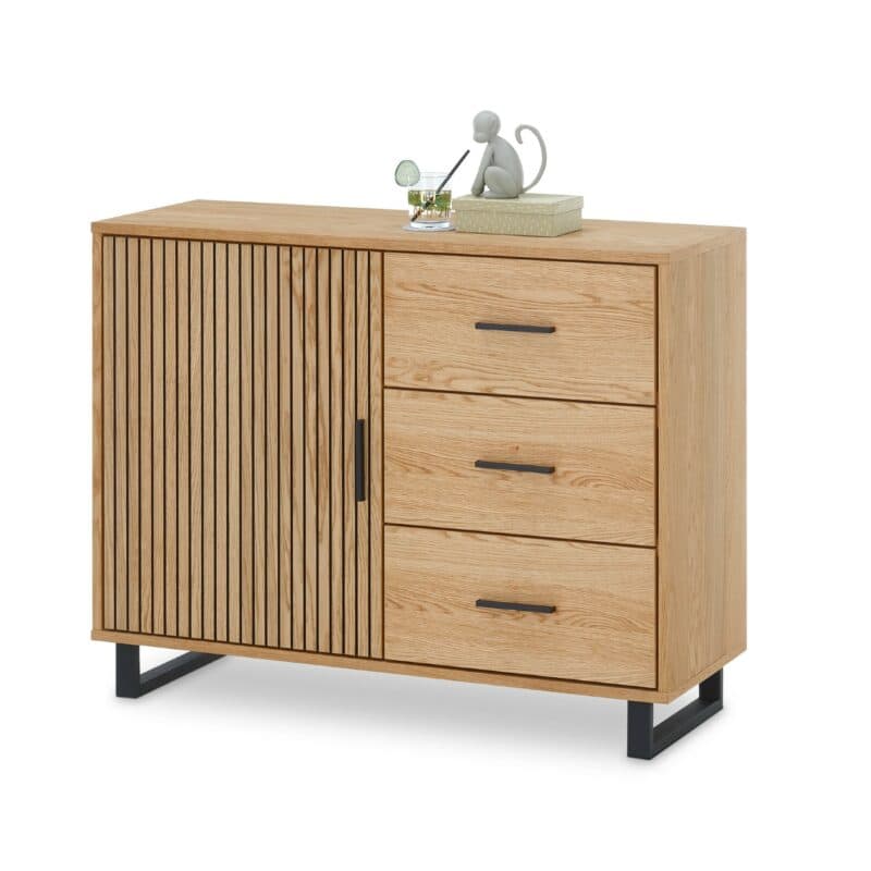 Trendstore Emila Kommode mit 1 Tür und 3 Schubkästen in Akustikpaneel Optik