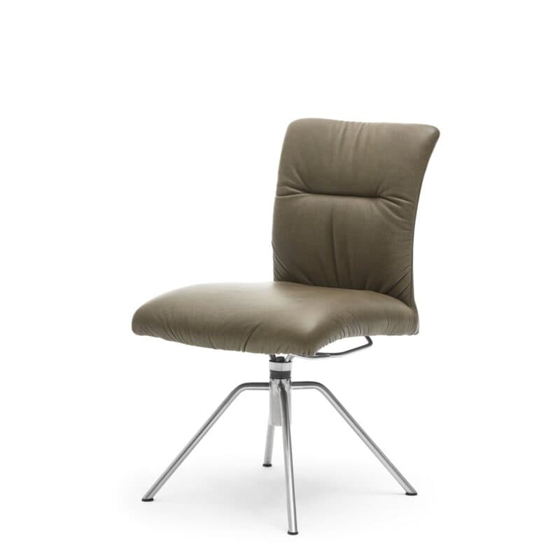 Musterring Helmond 6600 Drehstuhl Leder Granada moss Rundrohr Edelstahl matt Freisteller schräg