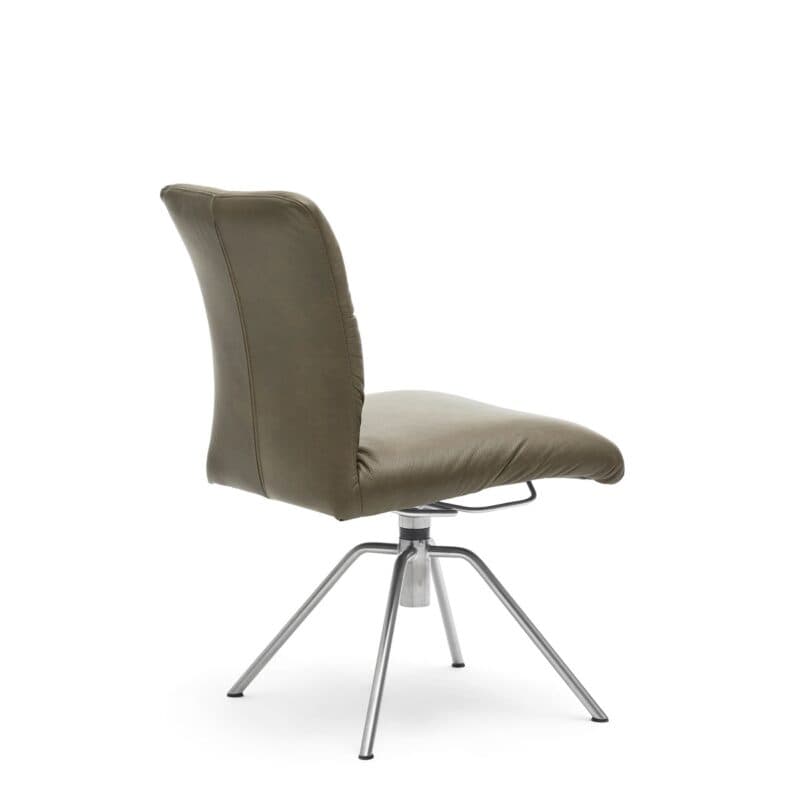 Musterring Helmond 6600 Drehstuhl Leder Granada moss Rundrohr Edelstahl matt Freisteller von hinten