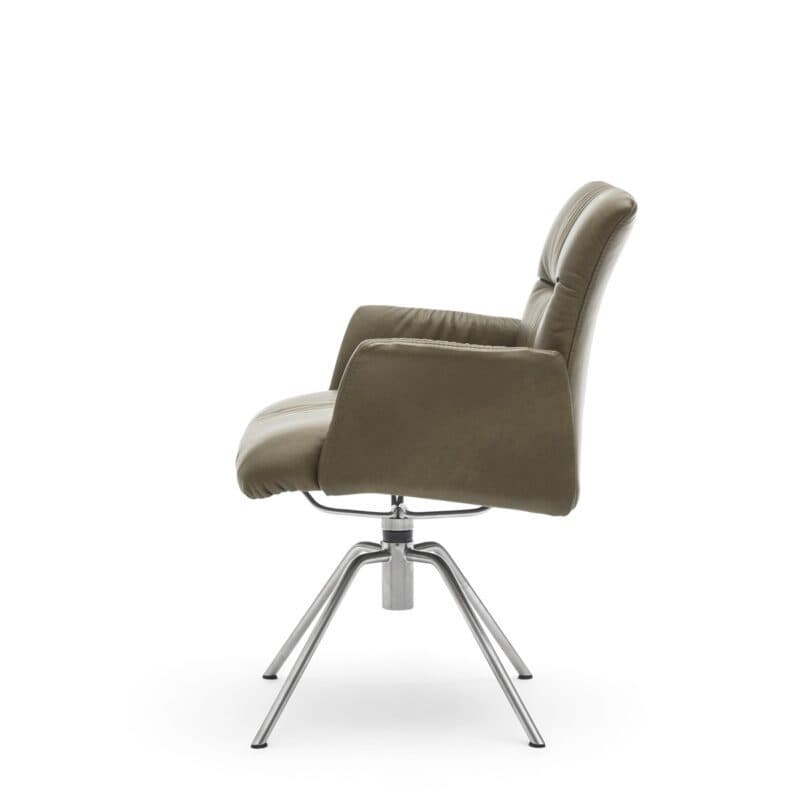 Musterring Helmond 6610 Drehstuhl Leder Granada moss Rundrohr Edelstahl matt Freisteller Seitenansicht