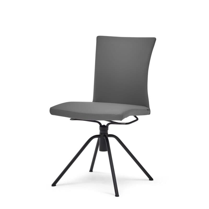 Musterring Helmond 6700 Drehstuhl Leder Toledo anthrazit Rundrohr Edelstahl schwarz Freisteller schräg